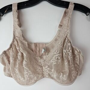 Vintage Olga Beige Lace Full Coverage Bra Underwire Adjustable Straps 38C